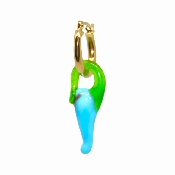 Turquoise glass peppercino 14k gold plated hoop drop earrings NWT - Picture 2 of 6